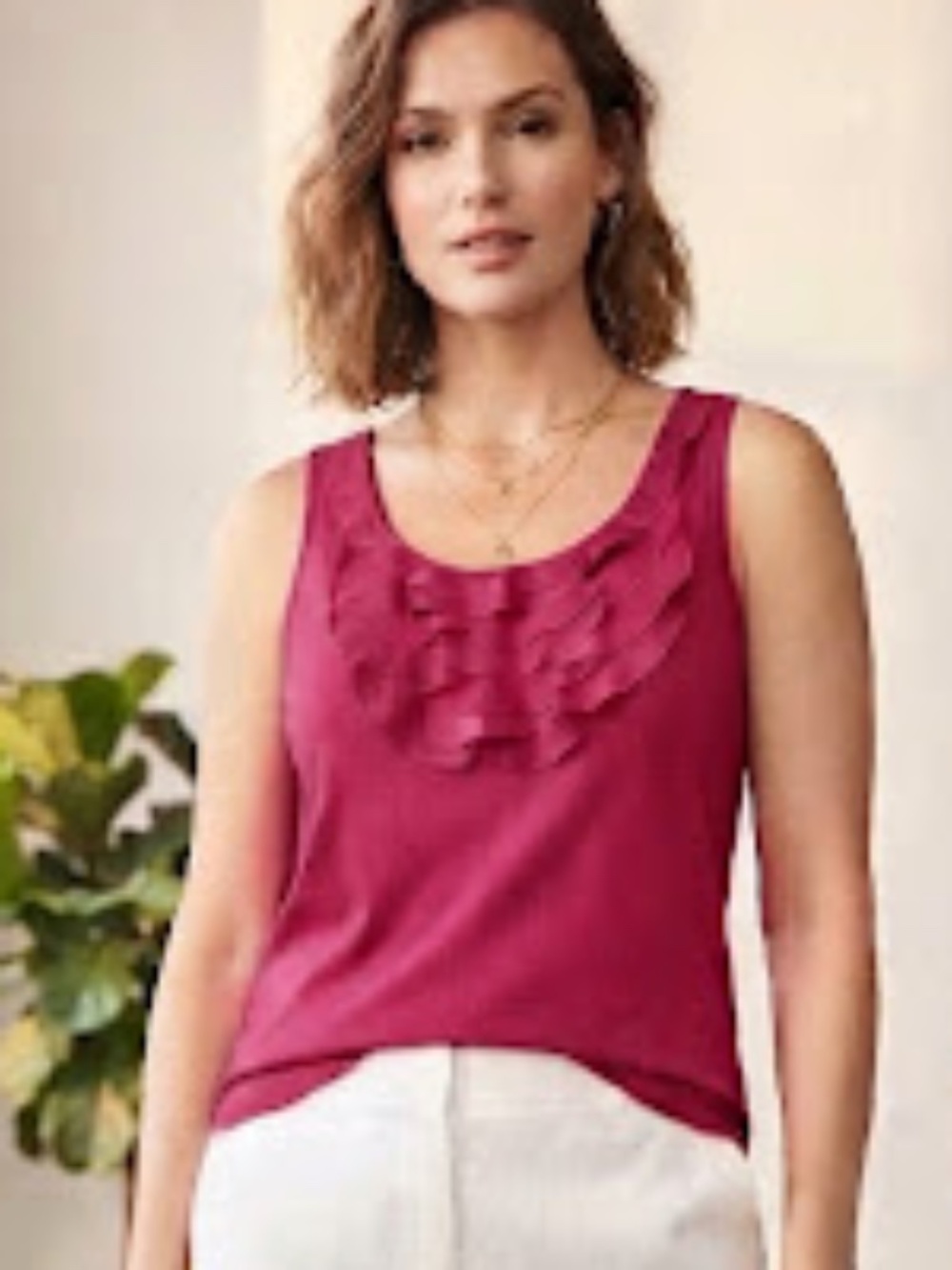 Loft hot pink ruffle tank